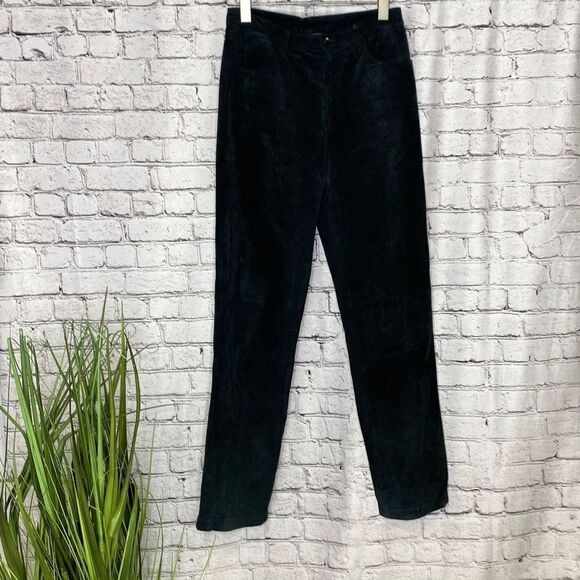 Brandon Thomas Suede Leather Straight‎ Leg Lined Pants Black Size 6 - Picture 1 of 12